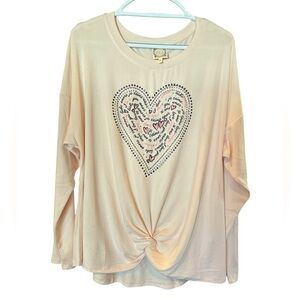 Truself Light Pink Long Sleeve Top With Embellished Heart Size 3X NWT